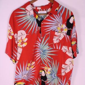 0383 Urban Outfitters Toucan Tropical Print Button-Up Shirt Men’s L Red